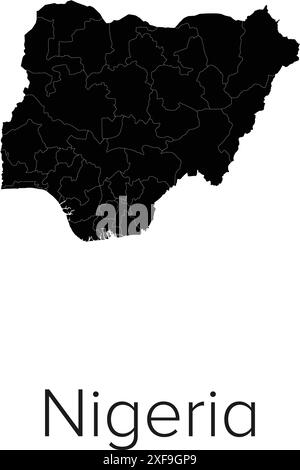 Nigeria Map Vector Illustration - Silhouette, Outline, Nigeria Travel and Tourism Map Stock Vector