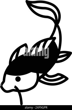 Dessin noir et blanc d'un poisson avec un chapeau noir sur sa tête. Le poisson nage dans un étang Illustration de Vecteur