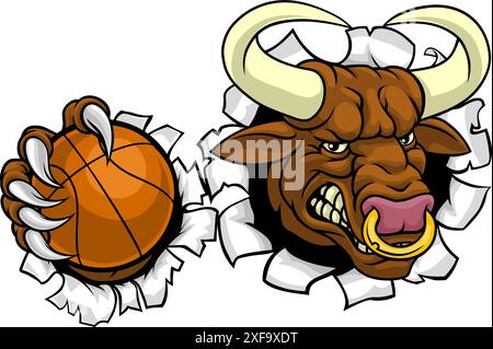 La mascotte de basket-ball Bull Minotaur Longhorn Cow Illustration de Vecteur