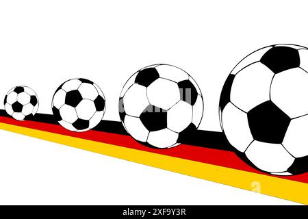 Ballons et le drapeau allemand en perspective, ballons coulants, Championnats d'Europe 2024 en Allemagne. Les équipes nationales européennes de football en compétition Banque D'Images