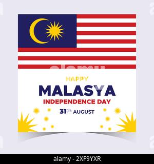 Bannière Web et arrière-plan du jour de l'indépendance de la Malaisie. Joyeux 31 août bannière de célébration de la fête nationale de Malaisie avec modèle de drapeau malaisien Illustration de Vecteur