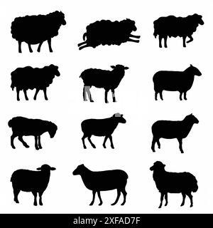 Ensemble de silhouettes de moutons. Collection de moutons. Illustration vectorielle de silhouettes de mouton. Illustration de Vecteur