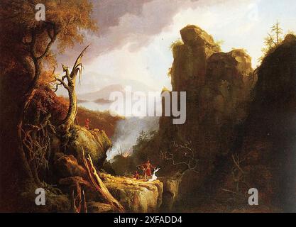 The Last of the Mohicans : The Death of Cora, également connu sous le nom de sacrifice indien, est un tableau réalisé en 1827 par le peintre britannique américain Thomas Cole, fondateur de l'Hudson River School. Banque D'Images