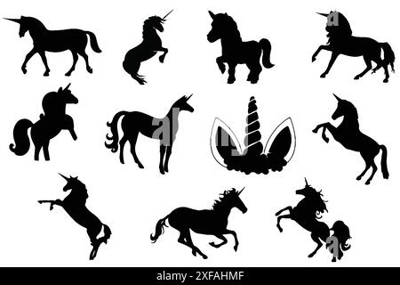 Ensemble de silhouettes de licorne. Collection de silhouettes de licorne illustration vectorielle. Collection Unicorn. Illustration de Vecteur