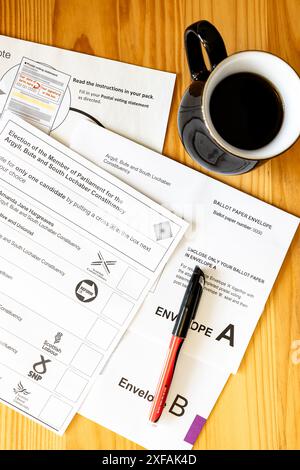 Déclaration de vote par correspondance ou bulletin de vote pour Argyll, Bute et South Lochaber pour les élections générales au Royaume-Uni pour voter dans un député Banque D'Images