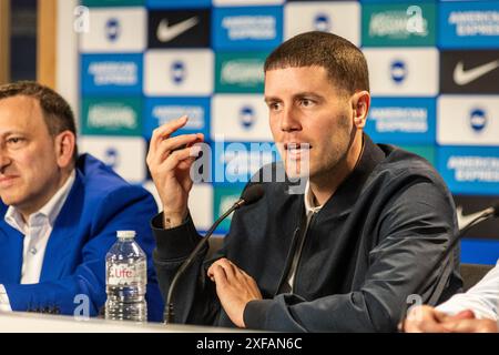 Brighton et Hove, Royaume-Uni. 02 juillet 2024. Brighton, 2 juillet 2024 : Brighton et Hove Albion dévoilent leur nouveau manager, Fabian Hürzeler Credit : Andrew Hasson/Alamy Live News Banque D'Images