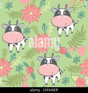 modèle sans couture d'art vectoriel avec des vaches de bande dessinée. Illustration de Vecteur