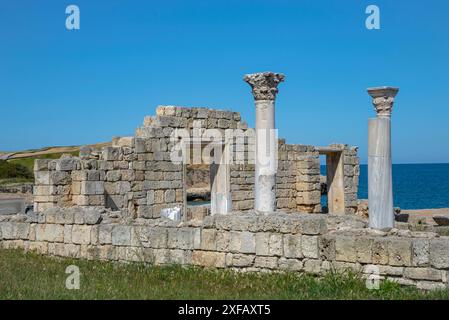 Les ruines d'une ancienne basilique. Chersonesos, Sébastopol, Crimée Banque D'Images