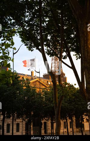 Drapeau français, Tour Eiffel Paris Banque D'Images