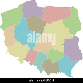 Carte blanche vectorielle de la Pologne avec les provinces et les divisions administratives. Calques modifiables et clairement étiquetés. Illustration de Vecteur