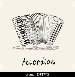 accordéon dessiné à la main sur un fond clair Illustration de Vecteur