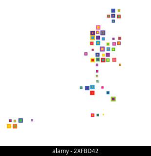 Symbole carte de la province Maluku Utara (Indonésie). Carte abstraite montrant l'état / province avec un motif de carrés colorés se chevauchant comme candi Illustration de Vecteur