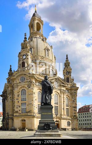 Église luthérienne protestante baroque de notre-Dame, Dresde, Saxe, Allemagne Banque D'Images