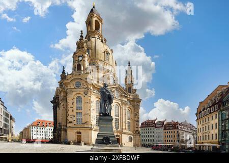 Église luthérienne protestante baroque de notre-Dame, Dresde, Saxe, Allemagne Banque D'Images