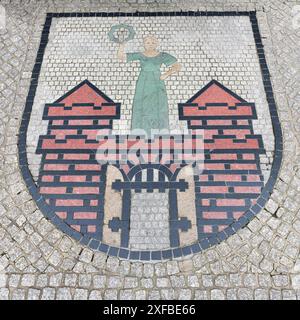 Mosaïque devant le vieil hôtel de ville, Magdebourg, Saxe Anhalt, Allemagne Banque D'Images