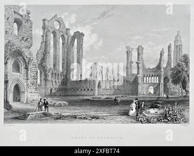 Abbaye d'Arbroath, Écosse, gravure vintage de 1842 Banque D'Images