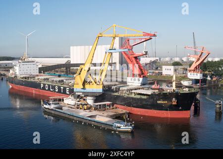 Le vraquier Ornak est déchargé au terminal de vraquier sec d'EBS dans le port de Rotterdam, pays-Bas, Europe Banque D'Images