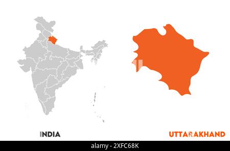 Uttarakhand Map1, État de l'Inde, République de l'Inde, gouvernement, carte politique, carte moderne, drapeau indien, illustration vectorielle Illustration de Vecteur