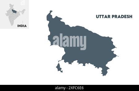 Uttar pradesh administrative map1, État de l'Inde, République de l'Inde, gouvernement, carte politique, carte moderne, drapeau indien, illustration vectorielle Illustration de Vecteur