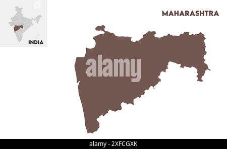 Maharashtra administrative map1, État de l'Inde, République de l'Inde, gouvernement, carte politique, carte moderne, drapeau indien, illustration vectorielle Illustration de Vecteur