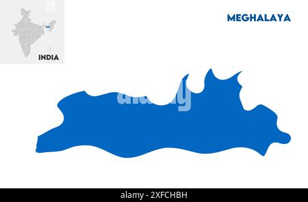 Meghalaya administrative map1, État de l'Inde, République de l'Inde, gouvernement, carte politique, carte moderne, drapeau indien, illustration vectorielle Illustration de Vecteur