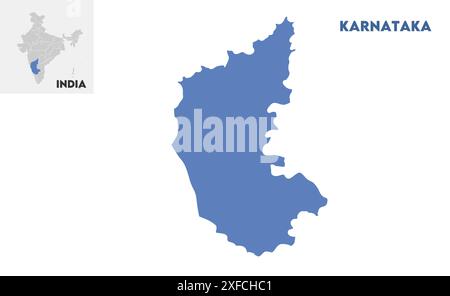 Karnataka administrative map1, État de l'Inde, République de l'Inde, gouvernement, carte politique, carte moderne, drapeau indien, illustration vectorielle Illustration de Vecteur