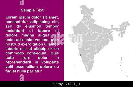 Goa Map template1, État de l'Inde, République de l'Inde, gouvernement, carte politique, carte moderne, drapeau indien, illustration vectorielle Illustration de Vecteur