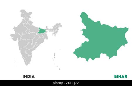 Bihar Map1, État de l'Inde, République de l'Inde, gouvernement, carte politique, carte moderne, drapeau indien, illustration vectorielle Illustration de Vecteur