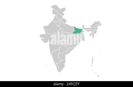 Bihar Political map1, État de l'Inde, République de l'Inde, gouvernement, carte politique, carte moderne, drapeau indien, illustration vectorielle Illustration de Vecteur