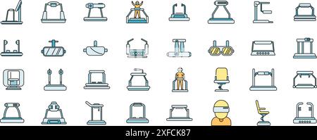 Les icônes de plate-forme VR définissent le vecteur de contour. Réalité augmentée. Couleur de ligne mince de cinéma numérique plat sur blanc Illustration de Vecteur