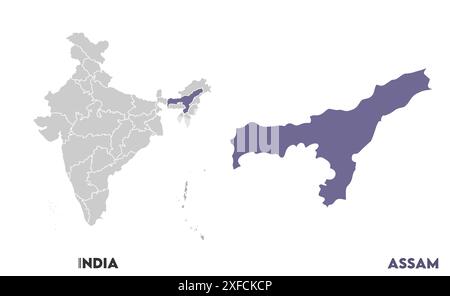 Assam Map1, État de l'Inde, République de l'Inde, gouvernement, carte politique, carte moderne, drapeau indien, illustration vectorielle Illustration de Vecteur