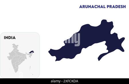 Arunachal Pradesh State Map1, État de l'Inde, République de l'Inde, gouvernement, carte politique, carte moderne, drapeau indien, illustration vectorielle Illustration de Vecteur