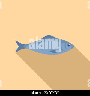 Poisson de hareng de l'Atlantique nageant icône de vue latérale dans un style plat, isolé sur un fond beige Illustration de Vecteur