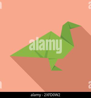 Oiseau origami vert debout sur un fond rose, animal en papier artisanal Illustration de Vecteur