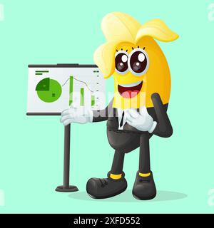 Personnage de banane mignon présentant des rapports financiers. Parfait pour les enfants, la marchandise et l'autocollant, la promotion de bannière ou le blog Illustration de Vecteur