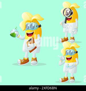 Ensemble de personnages de banane mignons comme scientifiques. Parfait pour les enfants, la marchandise et l'autocollant, la promotion de bannière ou le blog Illustration de Vecteur