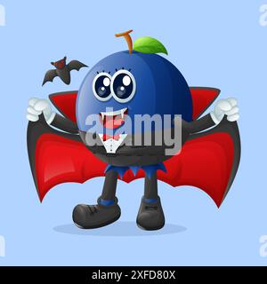 Mignon personnage de myrtille habillé comme un vampire. Parfait pour les enfants, la marchandise et l'autocollant, la promotion de bannière ou le blog Illustration de Vecteur