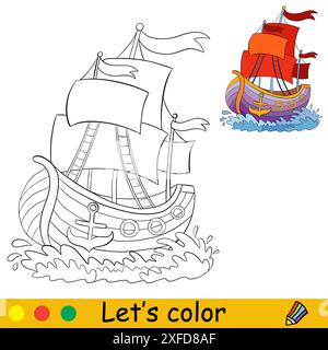 Coloriage avec modèle de couleur beau vecteur de navire Illustration de Vecteur