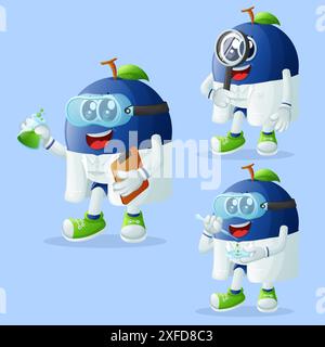 Ensemble de personnages mignons de myrtille comme scientifiques. Parfait pour les enfants, la marchandise et l'autocollant, la promotion de bannière ou le blog Illustration de Vecteur