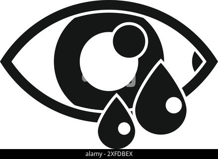 Icône noire et blanche d'un œil humain pleurant montrant la tristesse et la tristesse Illustration de Vecteur