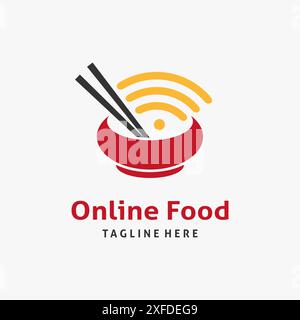 Bol et sans fil pour la conception de logo de nourriture en ligne Illustration de Vecteur