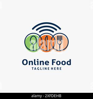 Couverts et sans fil pour la conception de logo alimentaire en ligne Illustration de Vecteur