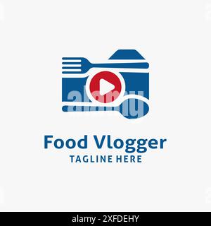 Couverts et appareil photo pour la conception du logo de vlogger alimentaire Illustration de Vecteur