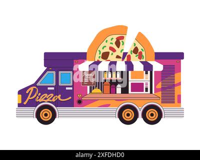 transport de véhicule alimentaire de pizza de camion de nourriture pour magasin vendre délicieux repas vente d'entreprise Illustration de Vecteur