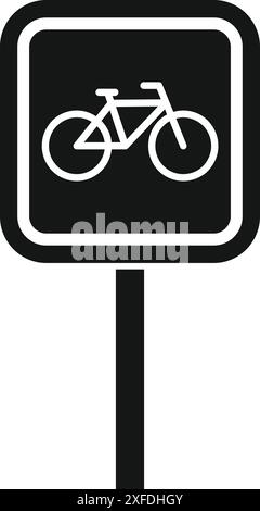 Simple panneau de vélo noir et blanc indiquant une piste cyclable ou une voie Illustration de Vecteur