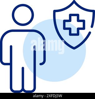Personne, bouclier de soins de santé et croix. Assurance médicale. Icône de contour pixel Perfect, modifiable Illustration de Vecteur
