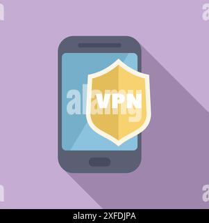 Le smartphone est protégé par un logiciel vpn représenté par un bouclier jaune Illustration de Vecteur