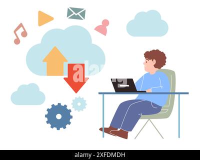 l'utilisateur télécharge le fichier de transfert de téléchargement à partir de la migration du stockage de documents multimédia dans le cloud Illustration de Vecteur