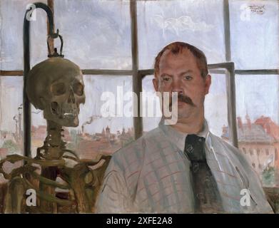 Autoportrait avec squelette est une huile sur toile peinte par le peintre allemand Lovis Corinth, de 1896 Banque D'Images