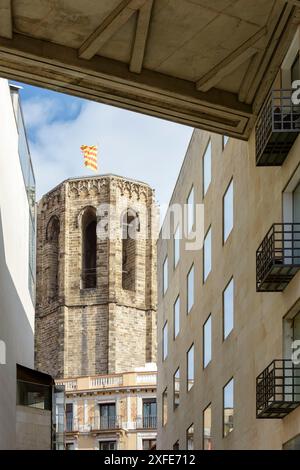 Espagne, Catalogne, Barcelone, basilique Santa Maria del Pi construite entre 1319 et 1391 en style gothique catalan, détruite pendant la guerre civile puis rebu Banque D'Images